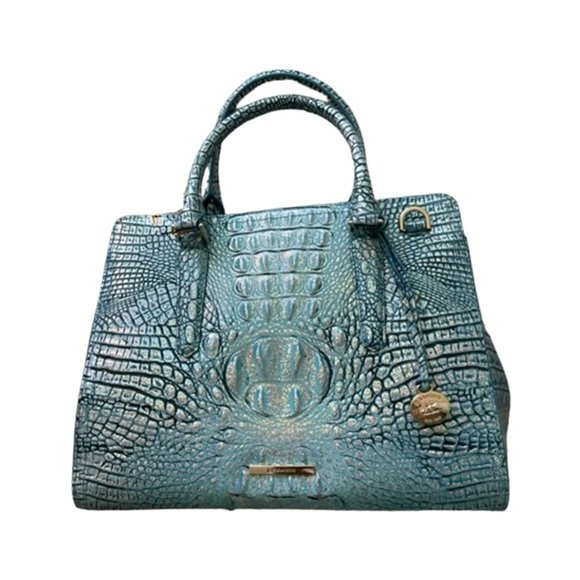 Brahmin Small Finley Arctic Blue Melbourne Tote Croc Emb Leather